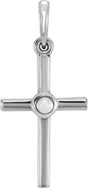 14K Gold Cultured White Freshwater Pearl Pearl Cross Pendant - White Gold