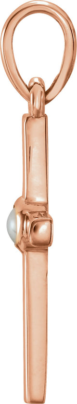 14K Gold Cultured White Freshwater Pearl Pearl Cross Pendant - Rose Gold - view 2