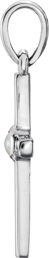 14K Gold Cultured White Freshwater Pearl Pearl Cross Pendant - White Gold - view 2