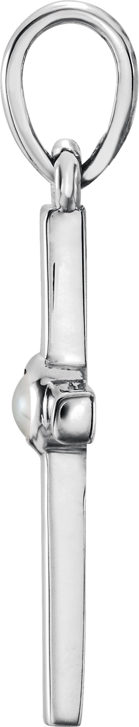 14K Gold Cultured White Freshwater Pearl Pearl Cross Pendant - White Gold - view 2