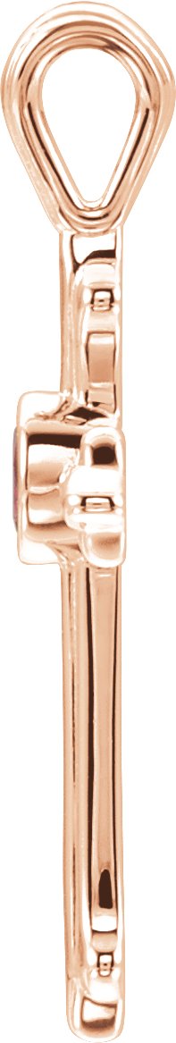 14K Gold Round Natural Ruby Cross Pendant V - Rose Gold - view 5