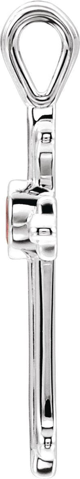 14K Gold Round Natural Ruby Cross Pendant V - White Gold - view 4