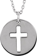 14K Gold Pierced Cross Disc Necklace – 12x12mm - White Gold