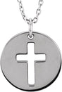 14K Gold Pierced Cross Disc Necklace – 12x12mm - White Gold