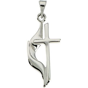 14K Gold Methodist Cross Necklace or Pendant - White Gold