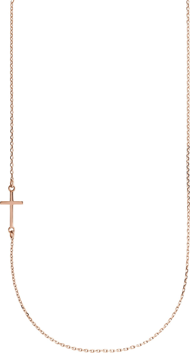 14K Gold Sideways Cross Necklace – 14.4x6.8mm - Rose Gold