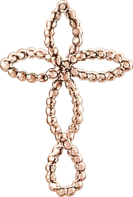 14K Gold Beaded Cross Pendant – 21.1x14.2mm - Rose Gold