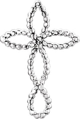 14K Gold Beaded Cross Pendant – 21.1x14.2mm - White Gold