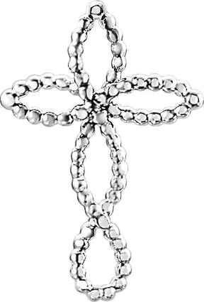 14K Gold Beaded Cross Pendant – 21.1x14.2mm - White Gold
