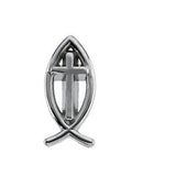 14K Gold Ichthus with Cross Lapel Pin - White Gold