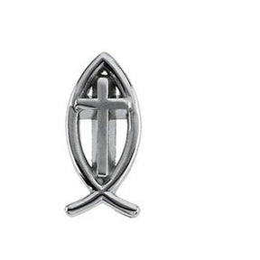 14K Gold Ichthus with Cross Lapel Pin - White Gold