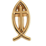 14K Gold Ichthus with Cross Lapel Pin - Yellow Gold
