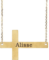 14K Gold Engravable Sideways Cross Necklace - Yellow Gold