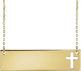14K Gold Engravable Pierced Cross Bar Necklace - Yellow Gold