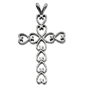 14K Gold Heart Cross Pendant - Rose Gold