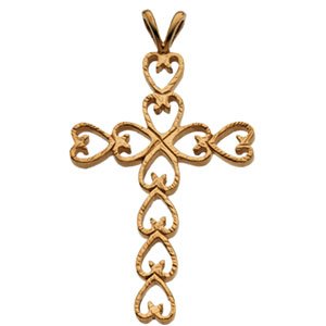 14K Gold Heart Cross Pendant - Yellow Gold