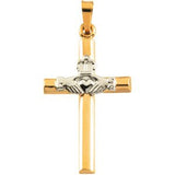 14K Gold Hollow Claddagh Cross Pendant