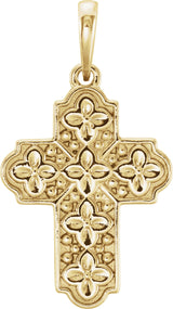 14K Gold Ornate Floral-Inspired Cross Pendant - Yellow Gold