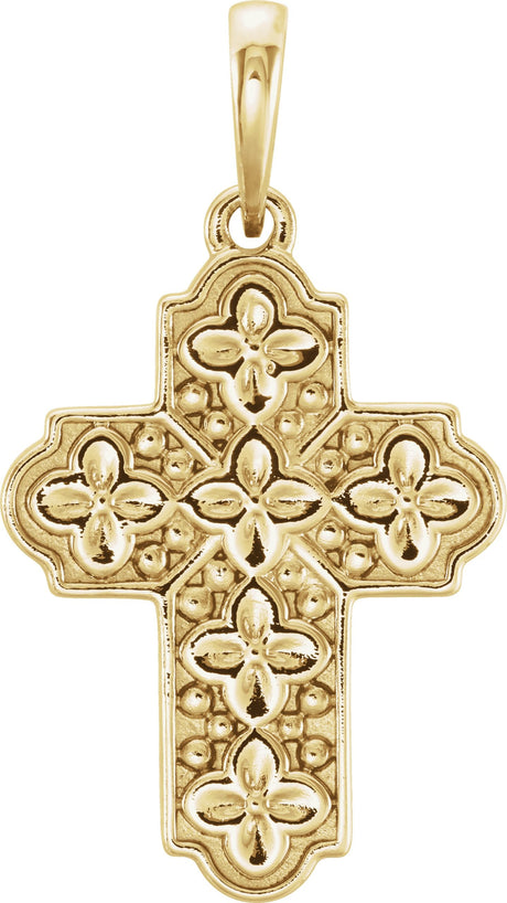14K Gold Ornate Floral-Inspired Cross Pendant - Yellow Gold