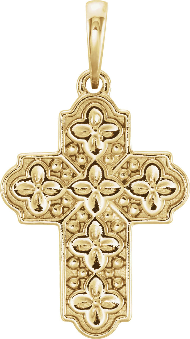 14K Gold Ornate Floral-Inspired Cross Pendant - Yellow Gold