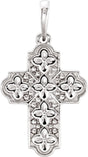 14K Gold Ornate Floral-Inspired Cross Pendant - White Gold