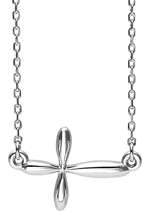 14K Gold Sideways Cross Necklace – 14.62x11.09mm - White Gold