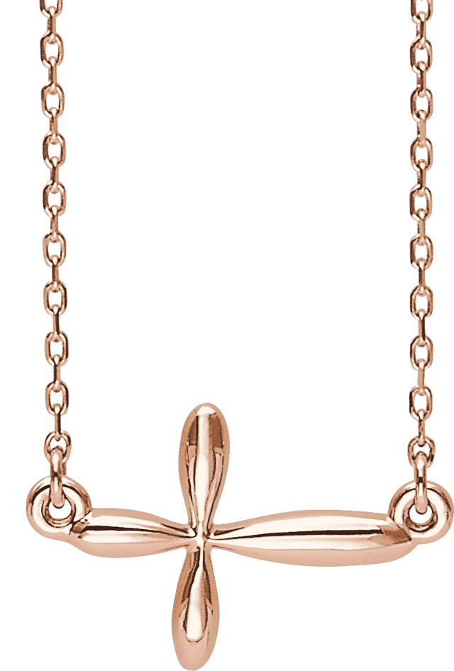14K Gold Sideways Cross Necklace – 14.62x11.09mm - Rose Gold