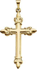 14K Gold Fleur-de-Lis Cross Pendant - Yellow Gold