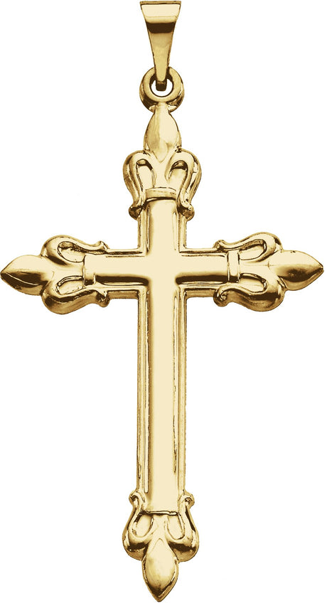 14K Gold Fleur-de-Lis Cross Pendant - Yellow Gold