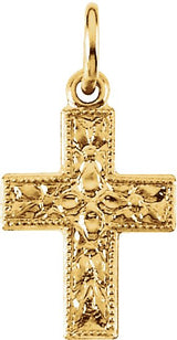 14K Gold Floral Cross Pendant - Yellow Gold