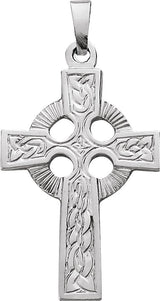 14K Gold Celtic-Inspired Cross Pendant - White Gold