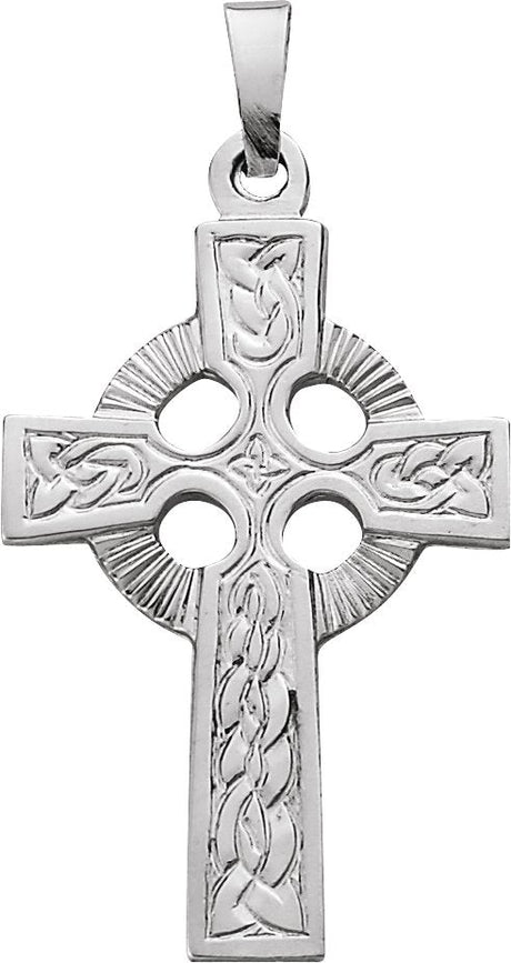 14K Gold Celtic-Inspired Cross Pendant - White Gold