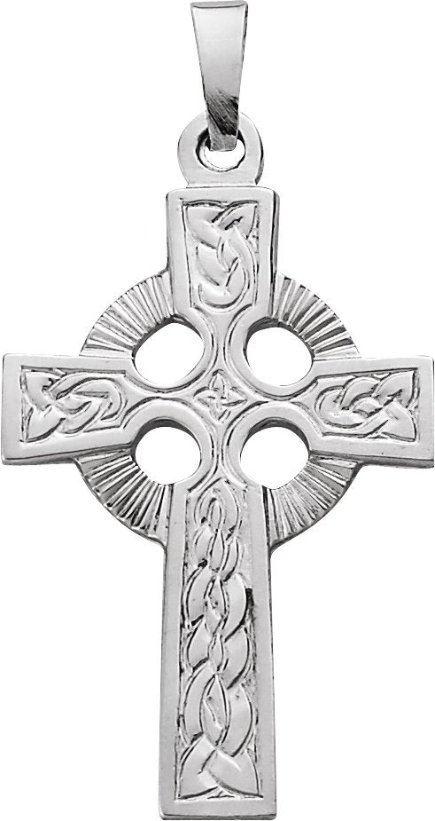 14K Gold Celtic-Inspired Cross Pendant - White Gold
