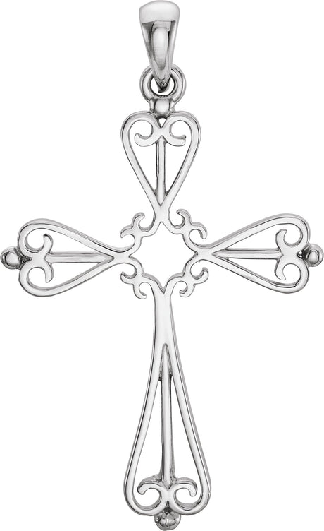 10K Gold Sculptural Cross Pendant - White Gold