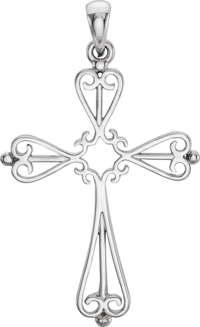 14K Gold Sculptural Cross Pendant – 33x25mm - White Gold