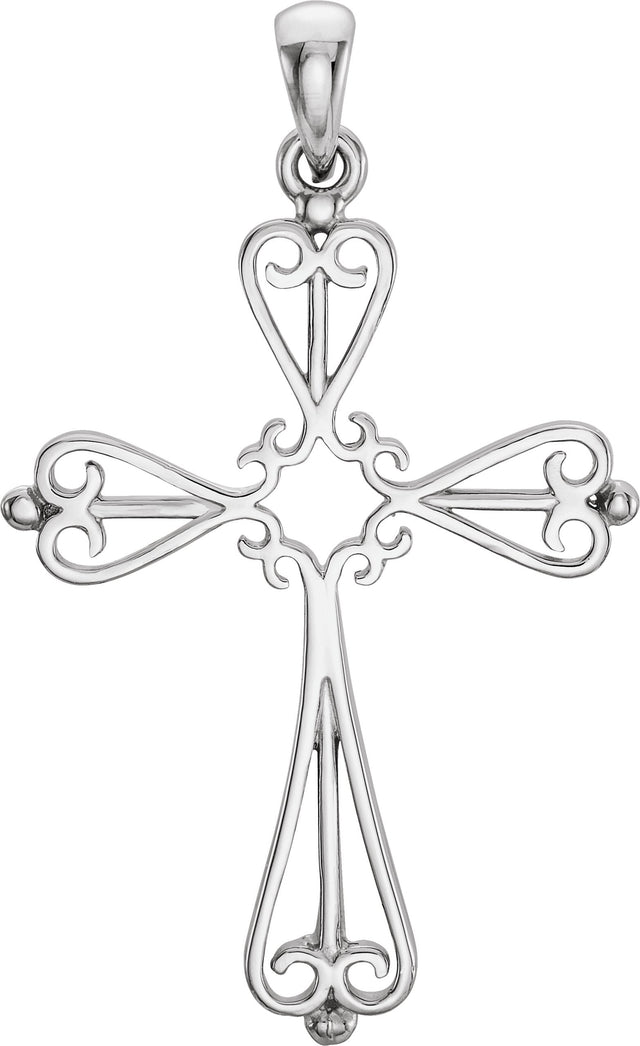 14K Gold Sculptural Cross Pendant – 33x25mm - White Gold