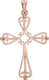 14K Gold Sculptural Cross Pendant – 33x25mm - Rose Gold