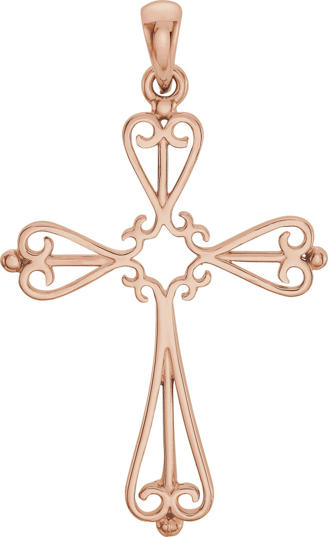 14K Gold Sculptural Cross Pendant – 33x25mm - Rose Gold