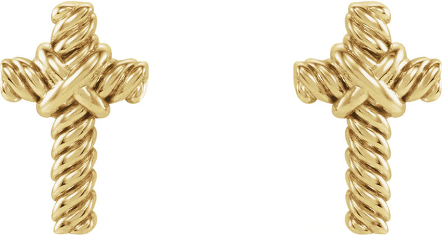 14K Gold Rope Cross Earrings - Yellow Gold - view 2