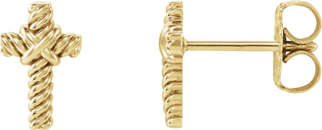 14K Gold Rope Cross Earrings - Yellow Gold