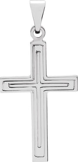 14K Gold Grooved Cross Pendant – 25.9x12mm - White Gold
