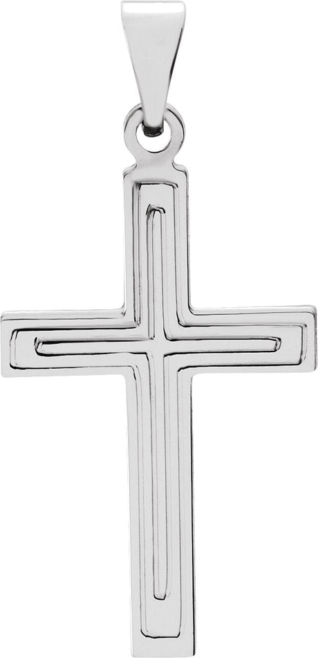 14K Gold Grooved Cross Pendant – 25.9x12mm - White Gold