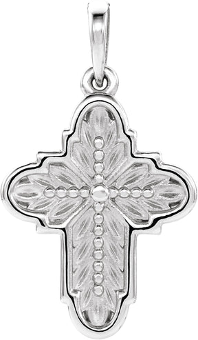 14K Gold Leaf Cross Pendant - White Gold