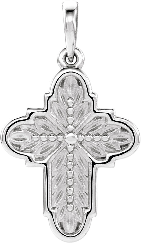 14K Gold Leaf Cross Pendant - White Gold