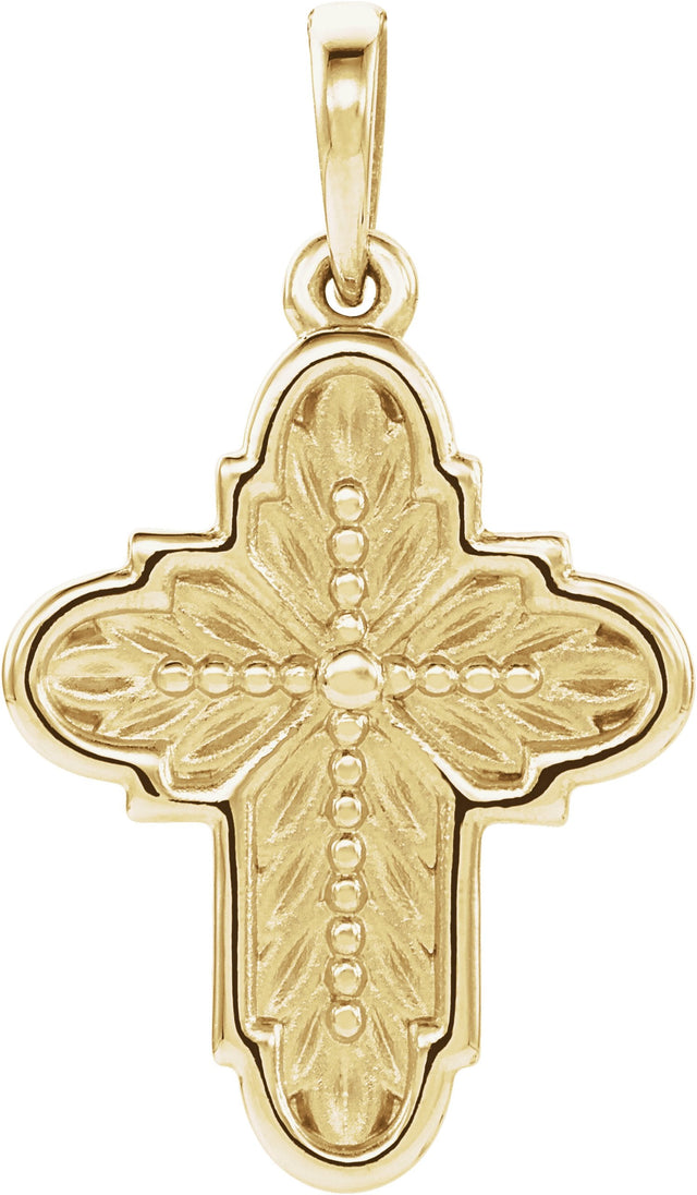 14K Gold Leaf Cross Pendant - Yellow Gold