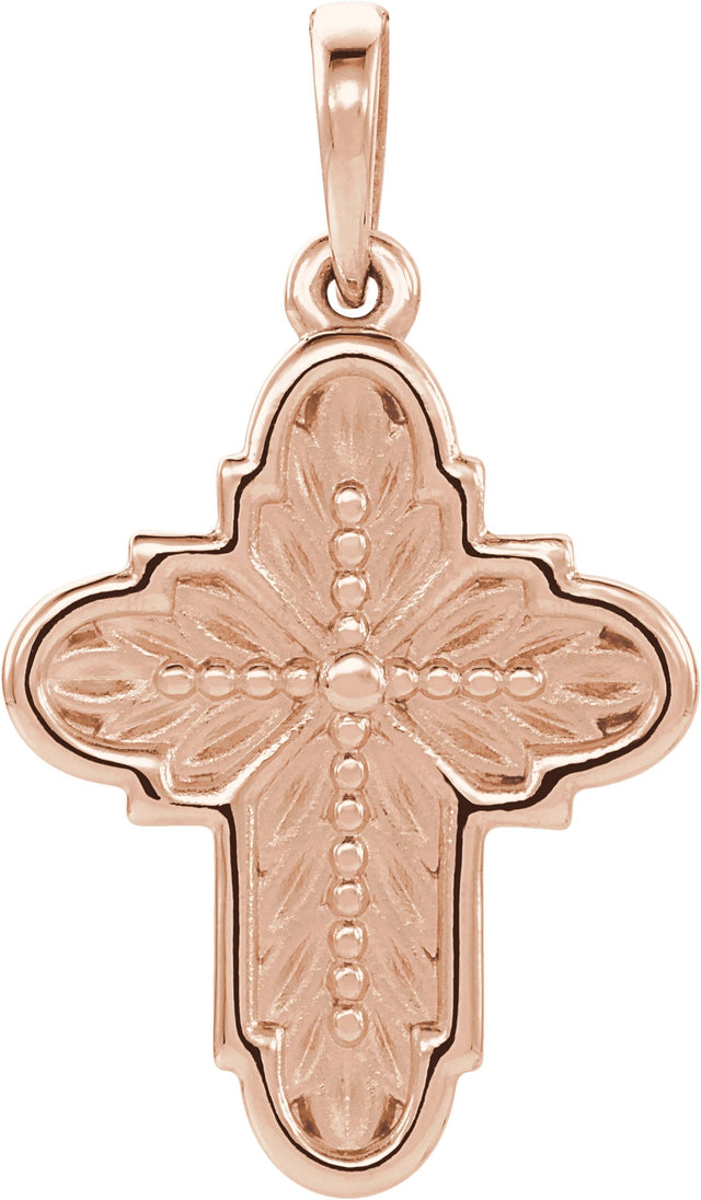 14K Gold Leaf Cross Pendant - Rose Gold