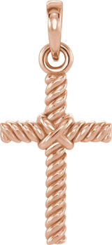 14K Gold Rope Cross Pendant - Rose Gold