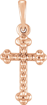 14K Gold Beaded Cross Pendant – 19.2x8.9mm - Rose Gold