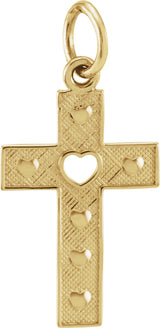 14K Gold Youth Pierced Heart Cross Necklace or Pendant