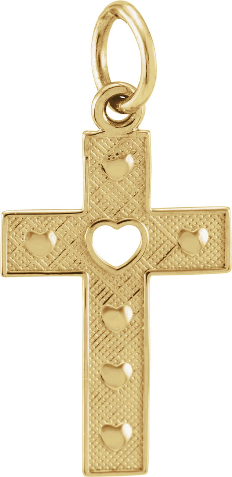 14K Gold Youth Pierced Heart Cross Necklace or Pendant
